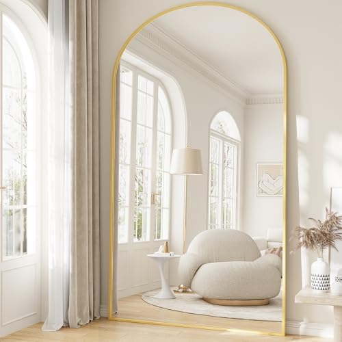 Oversized Full Length Mirror, 41"x81" Arched Floor Mirror Large Full Length with Stand, Room Decor Big Full Body Mirror with HD Tempered Glass Aluminum Frame for Bedroom Living Room, Gold by WISSMILESHOME