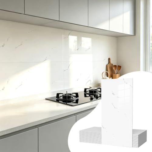 Vieshful 20 Pack 11.8"x23.6" Peel and Stick Backsplash Wall Panels, Self Adhesive Waterproof Back Splash Marble Tiles for Kitchen Bathroom, TV Walls, Living Room White (Not Real Tiles) by Vieshful