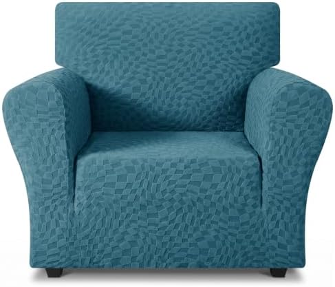 ZNSAYOTX 1 Piece Stretch Chair Cover with Arms (34"-44"), New Plaid Armchair Cover with Elastic Band for Living Room, Ultimate Soft Cozy Washable Chair Slipcover Form Fit Protector, Teal by ZNSAYOTX