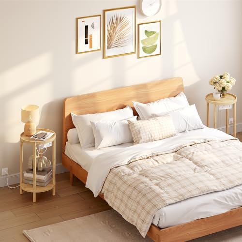 HOOBRO Small Round Side Table with Charging Station, 2-Tier Round Bamboo End Table, Compact Sofa Bedside Table for Small Space, Easy Assembly, for Living Room, Bedroom, Apartment, Natural YL156UBZ01 - Image 6