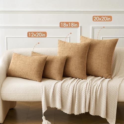 MIULEE Chenille Fall Throw Pillow Covers Apricot Brown 20x20 Pack of 2 - Image 5