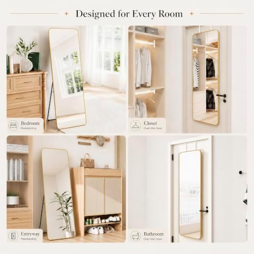 57x20" Full Length Mirror Floor Stand,Over the Door,Wall Mounted Gold - Image 3