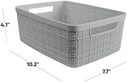Curver Set of 8 Small 4.5L Jute Decorative Plastic Organization and Storage Baskets - Perfect Bins for Home Office, Closet Shelves, Kitchen Pantry and All Bedroom Essentials, Grey - Image 2