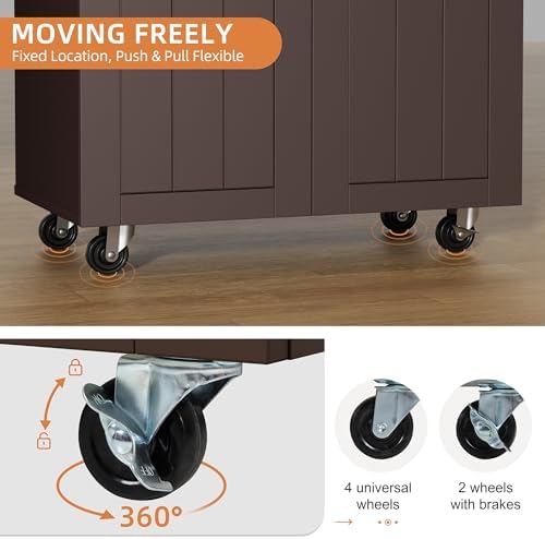 Shintenchi Kitchen Island cart with Storage, Portable Bar Cabinet on Wheels, Rolling Microwave Cart Side Table with Workstation for Kitchen, Dinning Room, Brown - Image 5