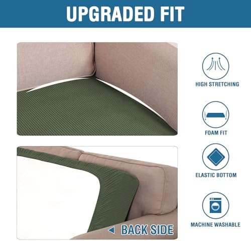 H.VERSAILTEX Super Stretch Individual Seat Cushion Covers Sofa Covers Couch Cushion Covers Slipcover Sets Thick Jacquard Textured Twill Fabric (1 Piece Loveseat Cushion Cover, Bronze Green) - Image 6