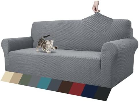 ZNSAYOTX 1 Piece Jacquard Couch Covers for 3 Cushion Couch High Stretch Sofa Cover for Pets Dogs Anti Slip Extra Large Sofa Slipcovers Furniture Protector (XL Sofa, Light Grey) by ZNSAYOTX