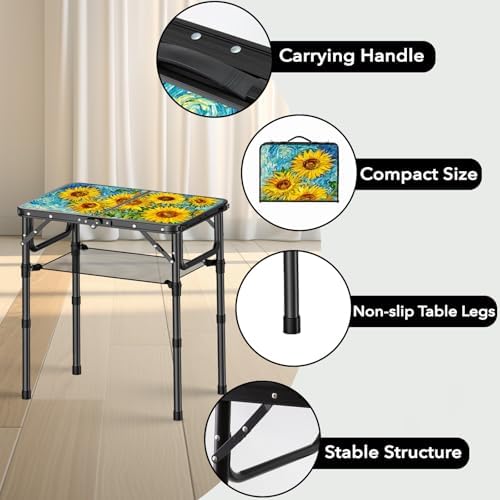YihuiKo Small Camping Table, Vintage French Sunflower Pattern Folding Table - Image 4