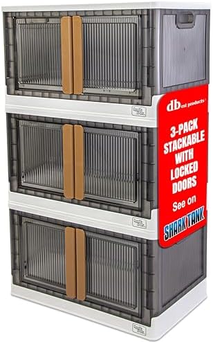 Quik Box - 19 Gallon 3 Pack Stackable Storage Bins with Doors, Collapsible Organizer Foldable Container, for Bedroom Living Room Neat, Tidy Dorms and Organized Homes, Boxes by dbestproductsInc