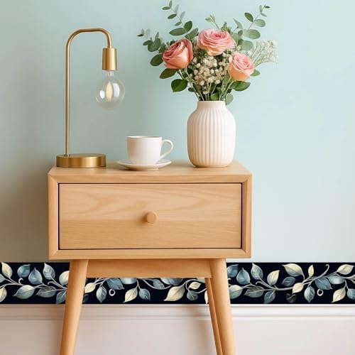 IVN Wallpaper Border Peel and Stick Wall Blue Leaves 4x196 Inch - Image 7