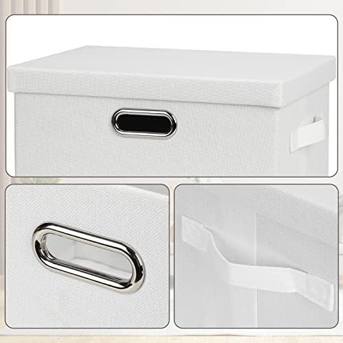 Graciadeco Medium 15" 21 Quart Collapsible Stackable Storage Bins with Lids, 1 Pack White Foldable Fabric Closet Storage Boxes with Lids, 4 Handles Heavy-duty Linen Cube Baskets for Bedroom - Image 6