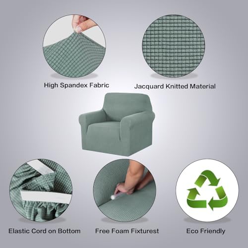 H.VERSAILTEX Slip Covers for Chair Stretching Skid Resistance Couch Cover for Dogs, Thick and Durable Soft High Spandex Jacquard Sofa Covers, Form Fitted Chair Slipcover(Armchair 31"-40", Sage) - Image 4