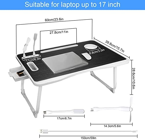 Laptop Bed Table, Laptop Desk for Bed, Foldable Laptop Bed Desk with USB Charge Port, Handle, Desktop Card Slot, Cup Slot, Side Drawer, Portable Laptop Table for Bed Eating Reading Working - Image 4
