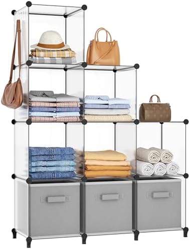 HOMIDEC Closet Organizers and Storage, 9 Cube Storage Organizer, Portable Closet Organizer Storage Cubes Shelves for Clothes, Bedroom, Wardrobe, Kids Room, Bathroom, Transparent by DecorateYourHome