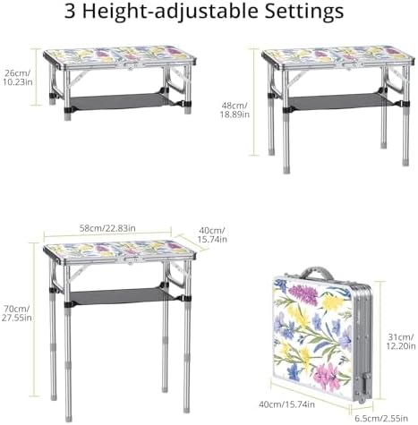 Anbte 2ft Small Folding Table, 3 Adjustable Height for Camping, 24" x 16" - Image 3