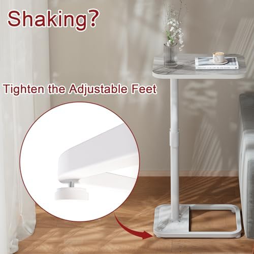 GOYLSER C Shaped Tv Trays Living Room End Table End Stand, White Marble Minimalist Wooden C Table for Sofa, Height Adjustable Tv Tray Tables Side Table for Dinner Eating - Image 3