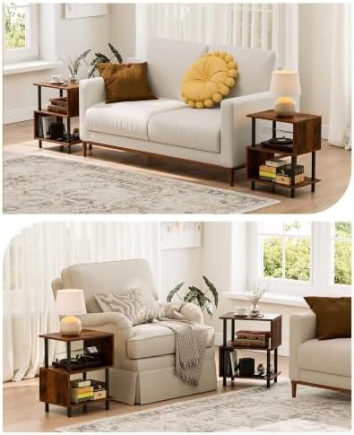 Frylr Small Side Table, End Table and Nightstand with 3-Tier Wood Shelves, Sturdy Metal Frame with 44 LBS Capacity per Shelf, Easy to Assemble for Living Room or Bedroom,Dark Brown - Image 6