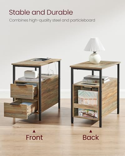 VASAGLE Side End Table with Charging Station, Slim Nightstand with Storage - Image 5