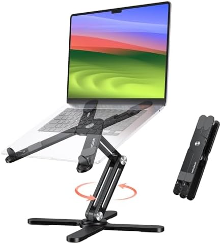 OMOTON LA10 360° Rotating Laptop Stand Riser Foldable for Desk, Black by OMOTON