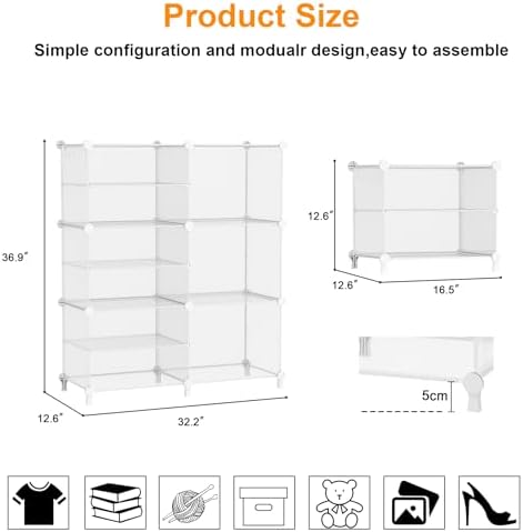 AWTATOS Closet Organizer 6 Cube Storage Shelves, Transparent Twill - Image 3