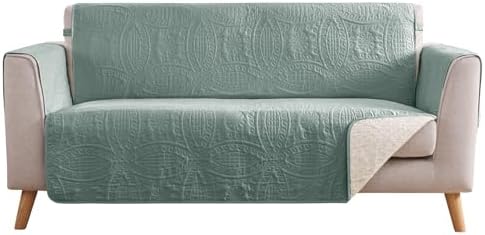 Sage Blue Loveseat Covers for 2 Cushion Couch, Water Repellent Slip Covers for Sofa, Washable Love Seat Quilted Couch Covers, Pet Friendly Loveseat Slipcovers (Loveseat 48", Sage Blue) by Pamhaven