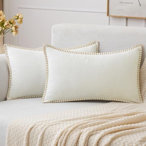 MIULEE Decorative Lumbar Throw Pillow Covers 12x20 Inch Pure White 2 Pack by MIULEE