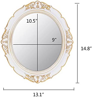 YCHMIR Vintage Decorative Wall Mirror 14.8 x 13.1 Inch Oval Mirror White - Image 5