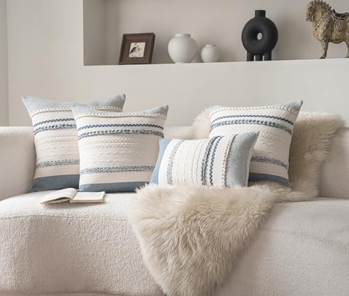 Cethom Boho Throw Pillow Covers 12x20 Inch Set of 2, Blue Textured Decorative Couch Pillow Cases for Farmhouse Home Decor, Accent Cushion Cover for Sofa, Bed, Living Room, Bedroom - Image 6