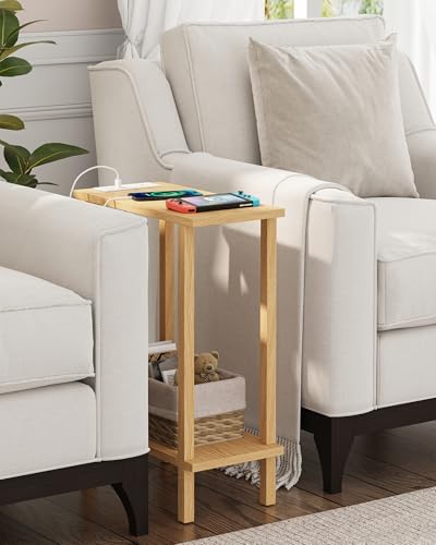 TUTOTAK Narrow Side Table, 2-Tier Small End Table with Charging Station - Image 4