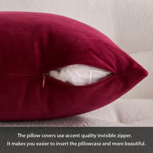 MIULEE Velvet Throw Pillow Covers 18x18 Inch Pack of 2 Wine Red - Image 3