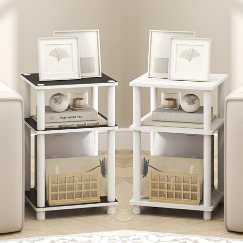 Furinno Turn-N-Tube 3-Tier Toolless Side Table, Compact, White(Espresso) - Image 2