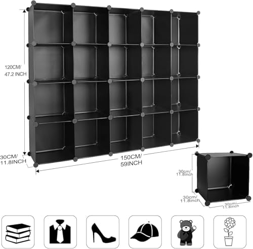 Cube Storage Organizer, DIY Plastic Closet Cabinet Modular Bookcase, Storage Shelves for Bedroom Living Room, Office（20-Cube，Plastic） - Image 3