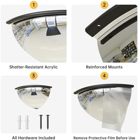 2 Pcs 90° 18" 1/4 Acrylic Quarter Dome Security Mirror - Image 5