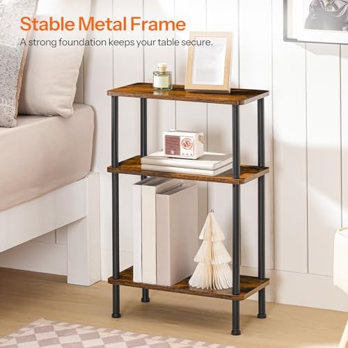 HOOBRO Narrow Side Table, 3-Tier Slim End Table No Tools Needed, Twist-On Assembly, Skinny Nightstand Sofa Storage Shelf for Living Room, Bedroom, Study, Rustic Brown and Black BF246BZ01N1 - Image 4