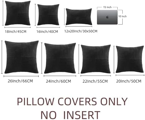 Fancy Homi 2 Packs Black Samll Decorative Throw Pillow Covers 14x14 Inch with for Couch Bed Sofa, Rustic Farmhouse Boho Home Decor, Soft Corss Patchwork Corduroy Square Cushion Case 35x35 cm - Image 6