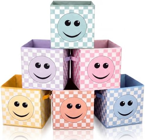Bokon 6 Pcs 11'' Smile Face Classroom Storage Bins Pastel Classroom Decor by Bokon