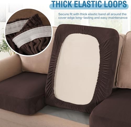 H.VERSAILTEX Velvet Stretch Couch Cushion Cover Plush Cushion Slipcover for Chair Loveseat Sofa Cushion Furniture Protector Seat Cushion Sofa Cover (3 Piece Sofa Cushion Covers, Brown Striped) - Image 6