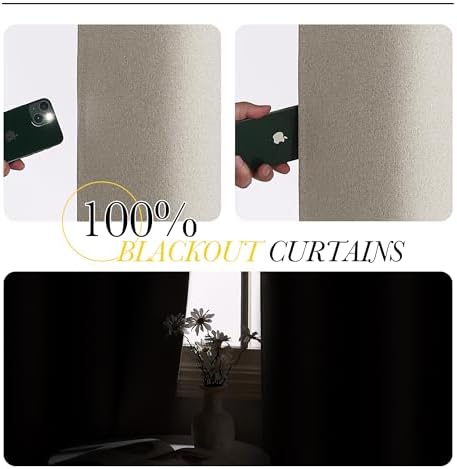 NICETOWN Natural Beige Blackout Curtain 100 inch Wide 100% Light Blocking - Image 4