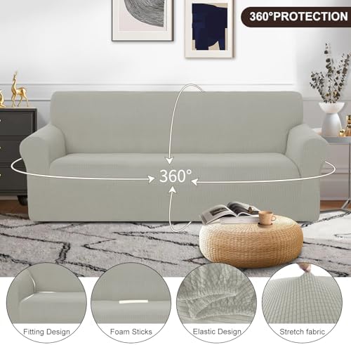U-NICE HOME Stretch Couch Cover Slipcover for 3 Cushion Sofa, Taupe - Image 3