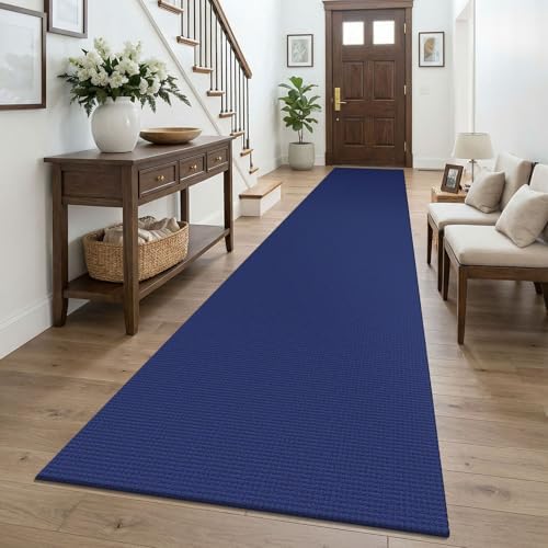KOZYFLY Braided 2.5'x16' Runners Rugs for Hallway, Extra Long Washable Runner Rug, Woven Non Slip Kitchen Runner, Cotton Entryway Rug, Floor Carpet for Entry, Aisle, Hall, Deep Navy Blue by KOZYFLY