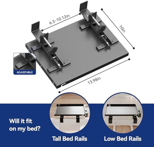 Metal Bedside Shelf Table Tray with Cup Holder, Foldable Bed Side Table for Bunk Bed & Top Bunk, College Dorm Room Essentials for Guys & Girls, Clip-on Laptop Nightstand for IKEA Beds, Black - Image 2