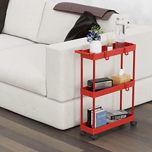 Simple Houseware 3-Tier Slim Rolling Cart w/Handle 5.5" Wx27.5 H, Red - Image 5