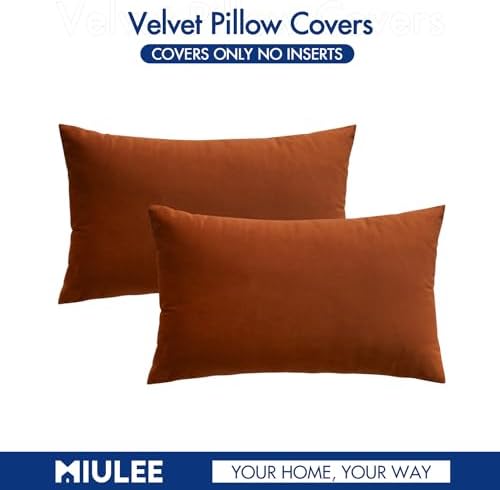 MIULEE 12x20 Inch Lumbar Velvet Fall Throw Pillow Covers Rust - Image 6
