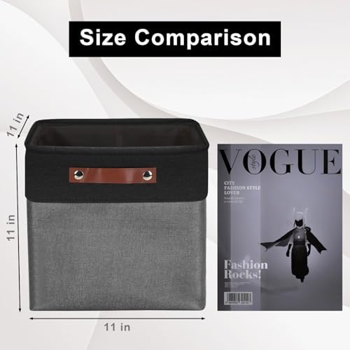 Bagnizer Collapsible Fabric Storage Cubes 11x11 Cube Storage Bins, 4 Pack Closet Baskets Box with Handles for Organizing, Shelf, Toys, Clothes, Home, Office, Nursery (Grey&Black) - Image 3