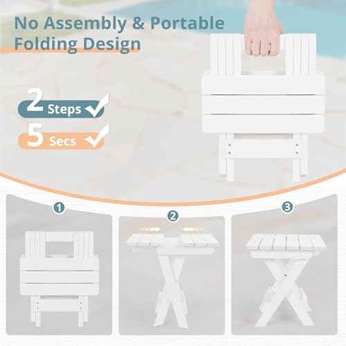 LUE BONA Small Outdoor Folding Side Table HDPS 14 Inch Height, White - Image 5