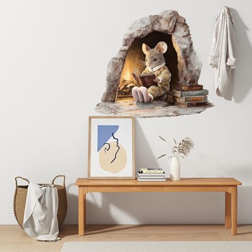 ANNA QUEEN Reading Mouse Wall Decals Peel and Stick Cute Animal Wall Stickers, Storybook Mouse Nursery Wall Decor for Kids Bedroom Reading Corner Classroom Library Removable Vinyl Wall Art - Image 7