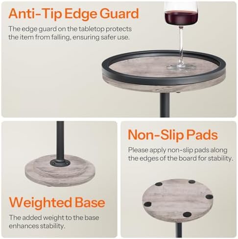 HOOBRO Small Round Side Tables, Set of 2, Drink Tables, Coffee Martini Tables with Pedestal Accent for Small Spaces in Living Room, Bedroom, Sofa Couch, Greige BG168BZP201 - Image 7