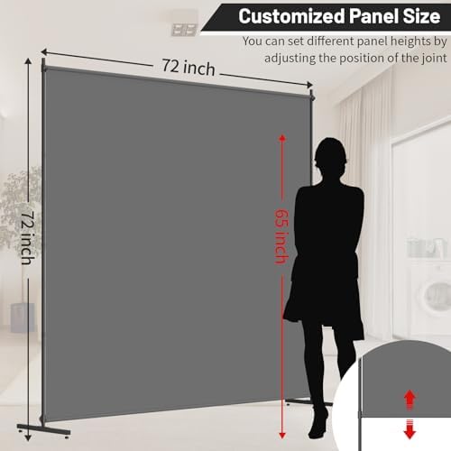 Room Divider, 72x72Inch Large Single Panel Privacy Screen with Thickened Fabric,Freestanding Partition Wall for Room Separation,Portable for Indoor Office,Bedroom,Studio Apartment,Gray - Image 5