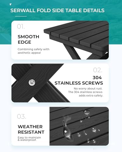 SERWALL Small Folding Outdoor Side Table Set of 2, Black - Image 6