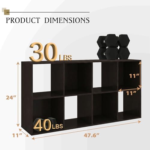 WannabeMyself【Sturdy Build&Easy Assembly】8 Cube Storage Organizer with Anti-Tipping Kits,Reversible Open Back Book Shelf, Bookcase for Living Room,Bedroom,Entrance Hall,Office,24.1×11.4×47.7,Chocolate - Image 2
