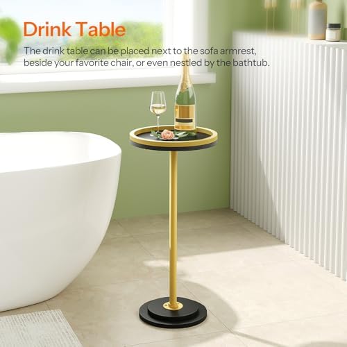 HOOBRO Small Round Side Table, Drink Table, Coffee Martini Table with Pedestal Accent for Small Spaces in Living Room, Bedroom, Sofa Couch, Black and Gold DB168BZ01 - Image 5